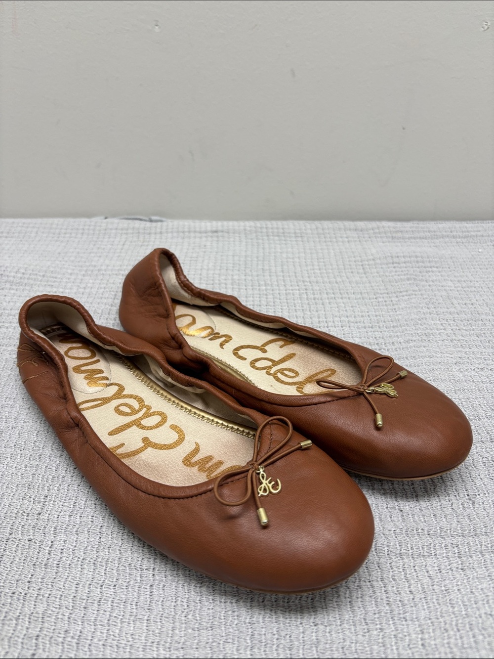 Sam Edelman Felicia Brown Leather Bow Ballet Flats Shoes Round Toe SZ 9W EU 39